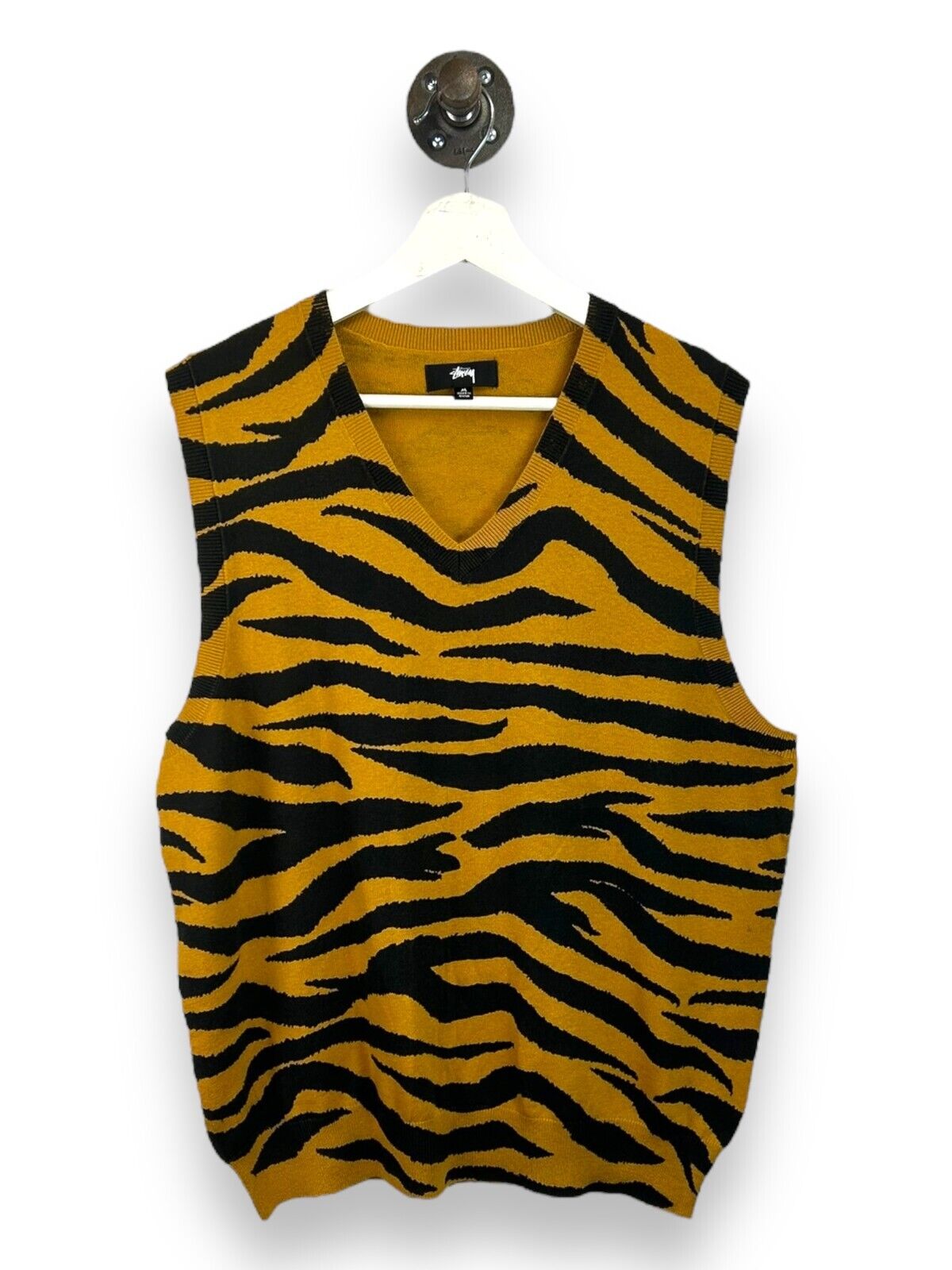 Stussy Tiger Print Sweater Vest Size Medium