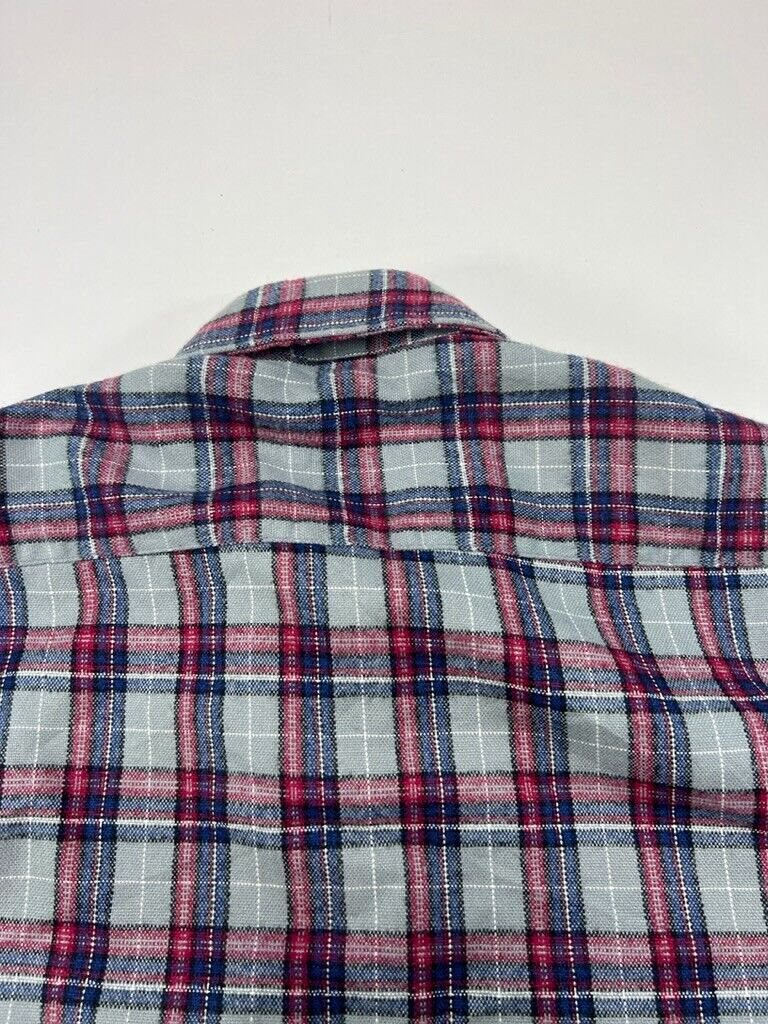 Vintage 90s Double Pocket Plaid Long Sleeve Button Up Shirt Size Medium