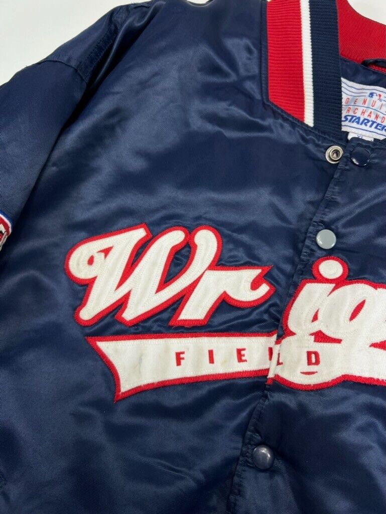 Vintage 90s Starter Wrigley Field Chicago Cubs MLB Satin Jacket Size XL Blue