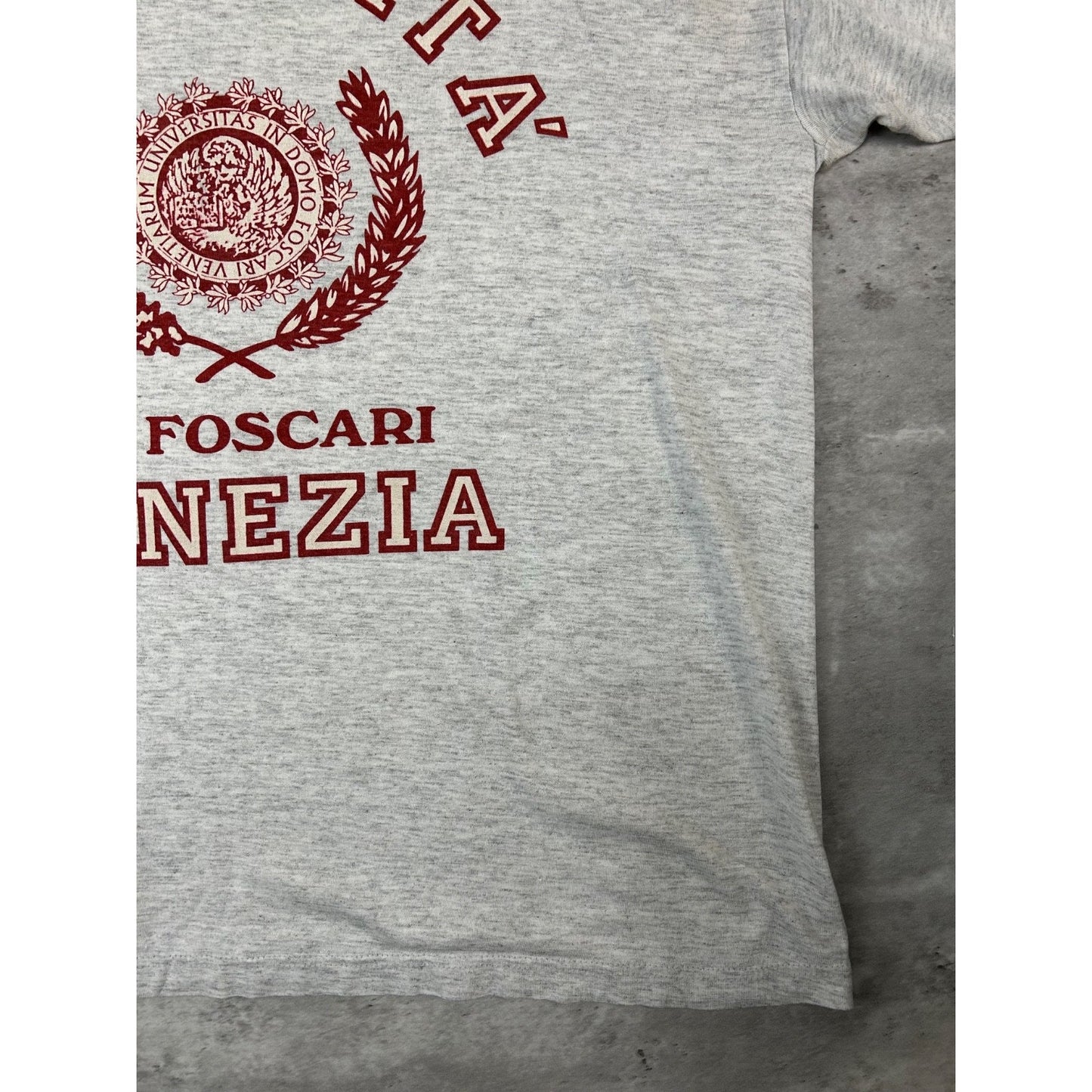 Vintage 90s Universita Venezia Collegiate Crest Graphic T-Shirt Size XL Gray