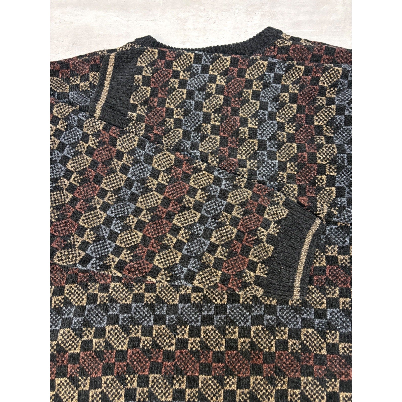 Vintage 90s Jantzen Abstract Checkered Print Pullover Knit Sweater Size XL