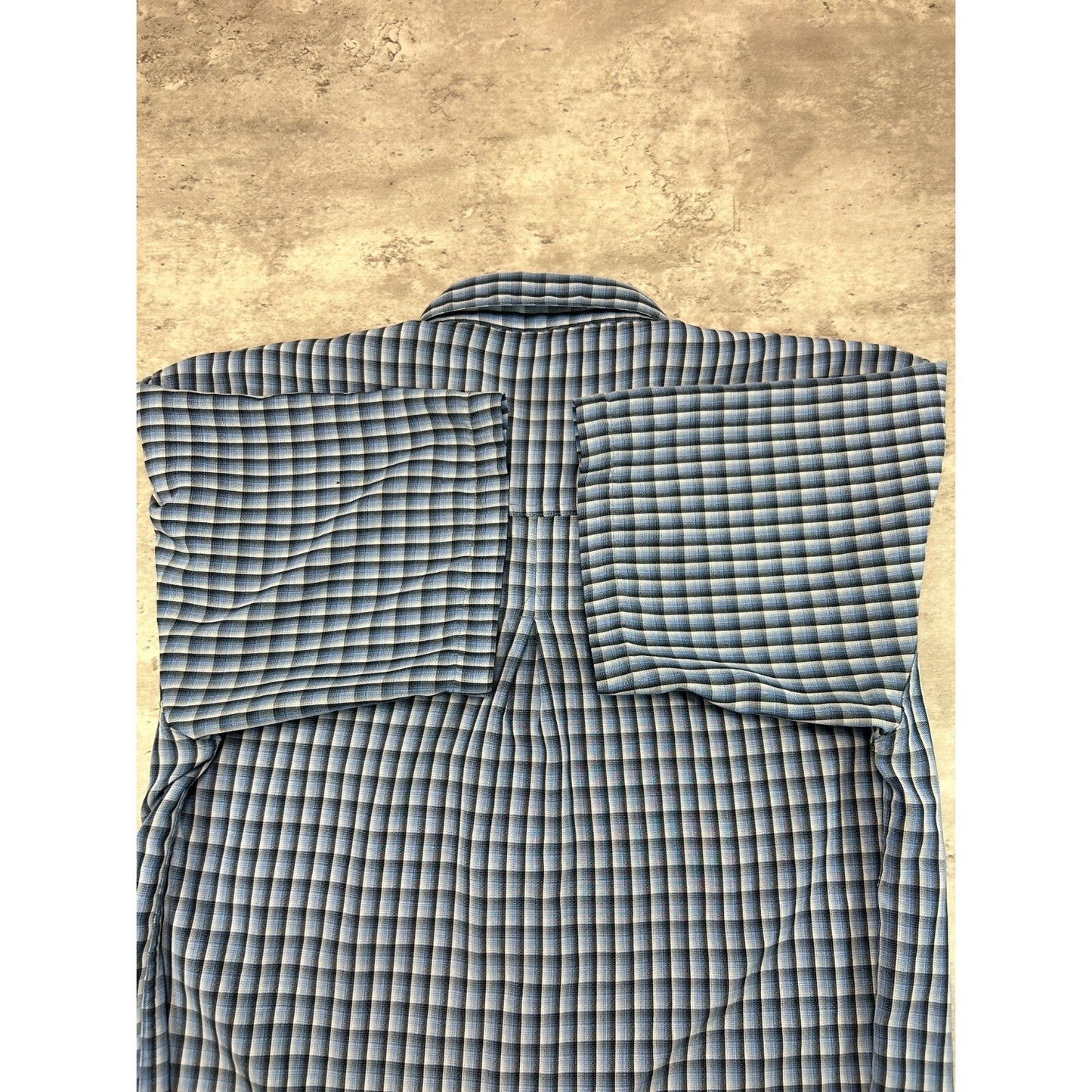 Vintage Designs Single Pocket Plaid Cropped Button Up Shirt Size XL Blue