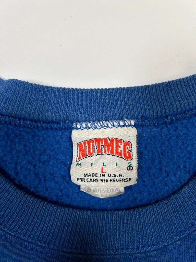 Vintage 90s New York Rangers NHL Equipment Graphic Sweatshirt Size Large Blue