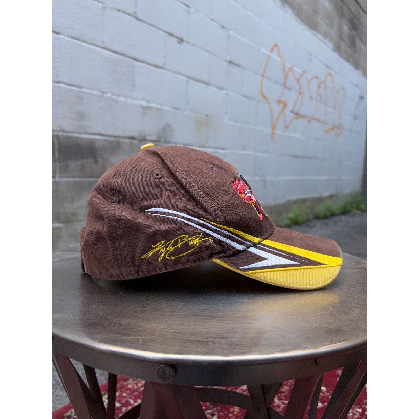 Vintage M&M Racing Embroidered Mascot Graphic Spellout Strapback Hat OSFA