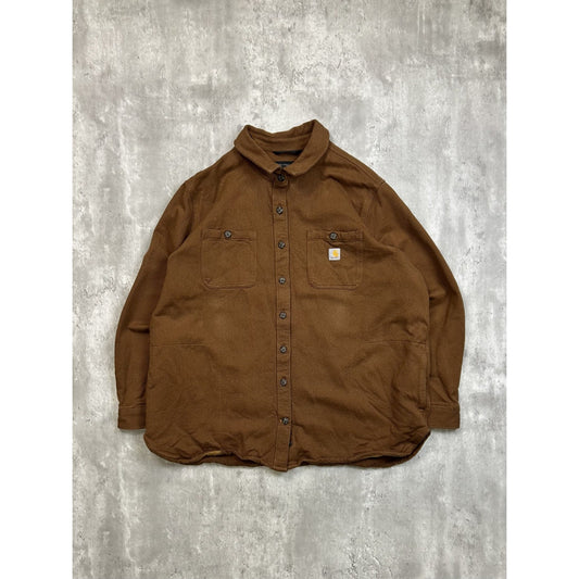 Vintage Carhartt Workwear Double Pocket Long Sleeve Button Up Shirt Size 2XL