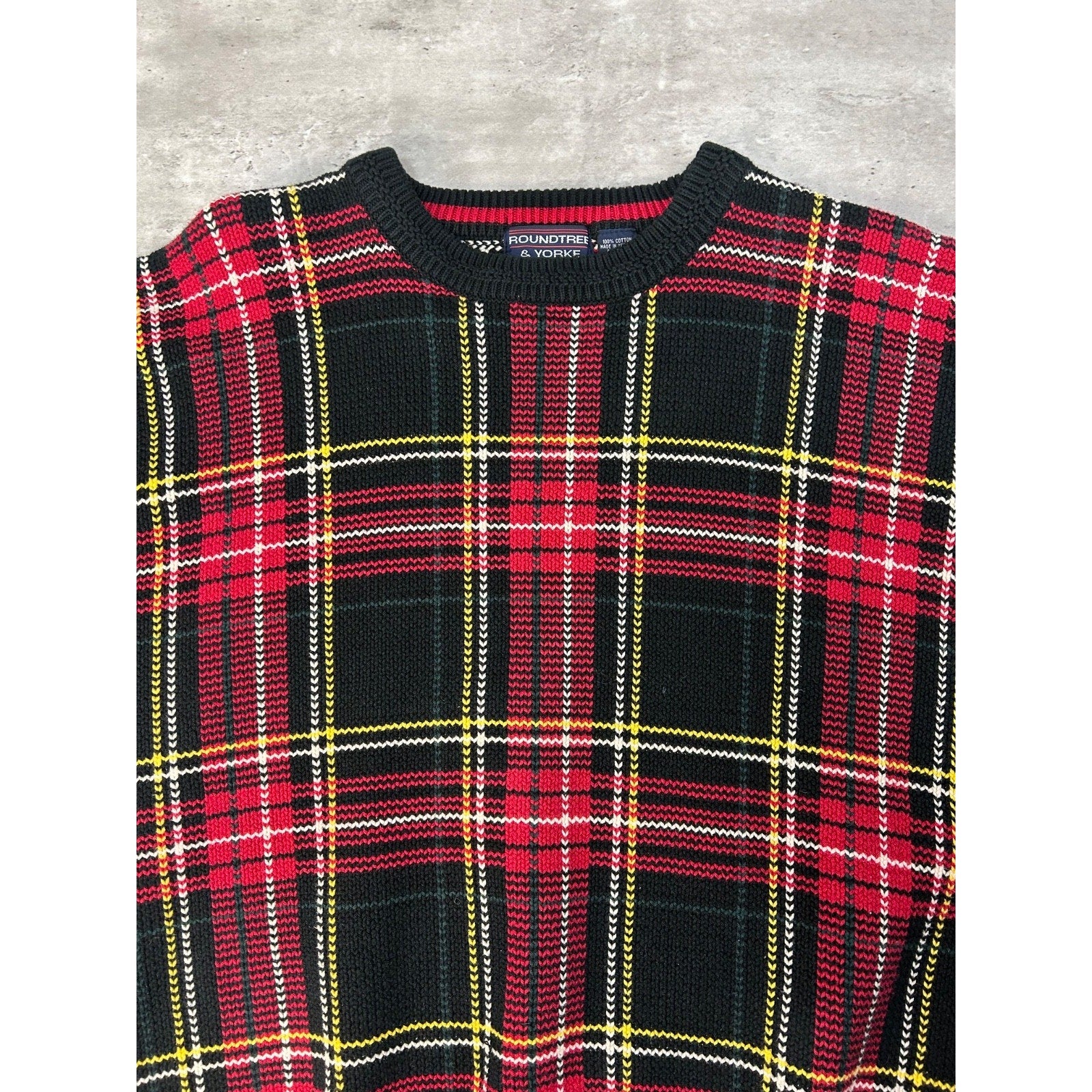 Vintage 90s Plaid Print Pullover Ribbed Knit Sweater Size Large