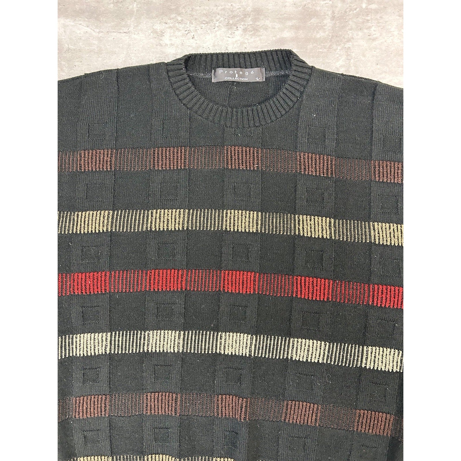 Vintage 90s Protege Abstract Striped Pullover Knit Sweater Size Large
