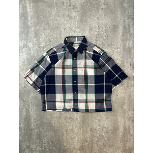Vintage 90s Ash Creek Trading Plaid Reworked Cropped Button Up Shirt Size Large