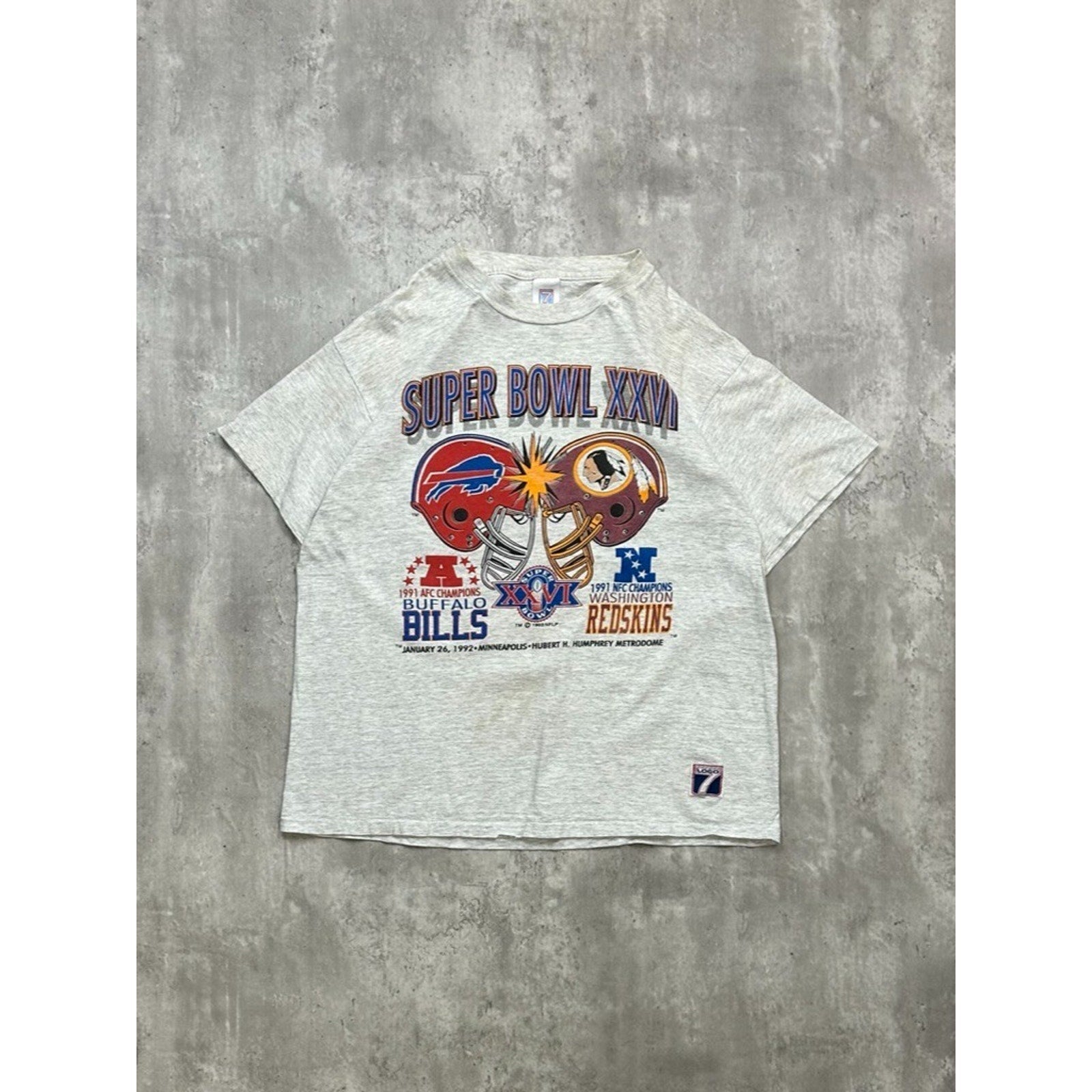 Vintage 1992 Bills Vs Redskins Super Bowl XXVI NFL Football T-Shirt Size XL