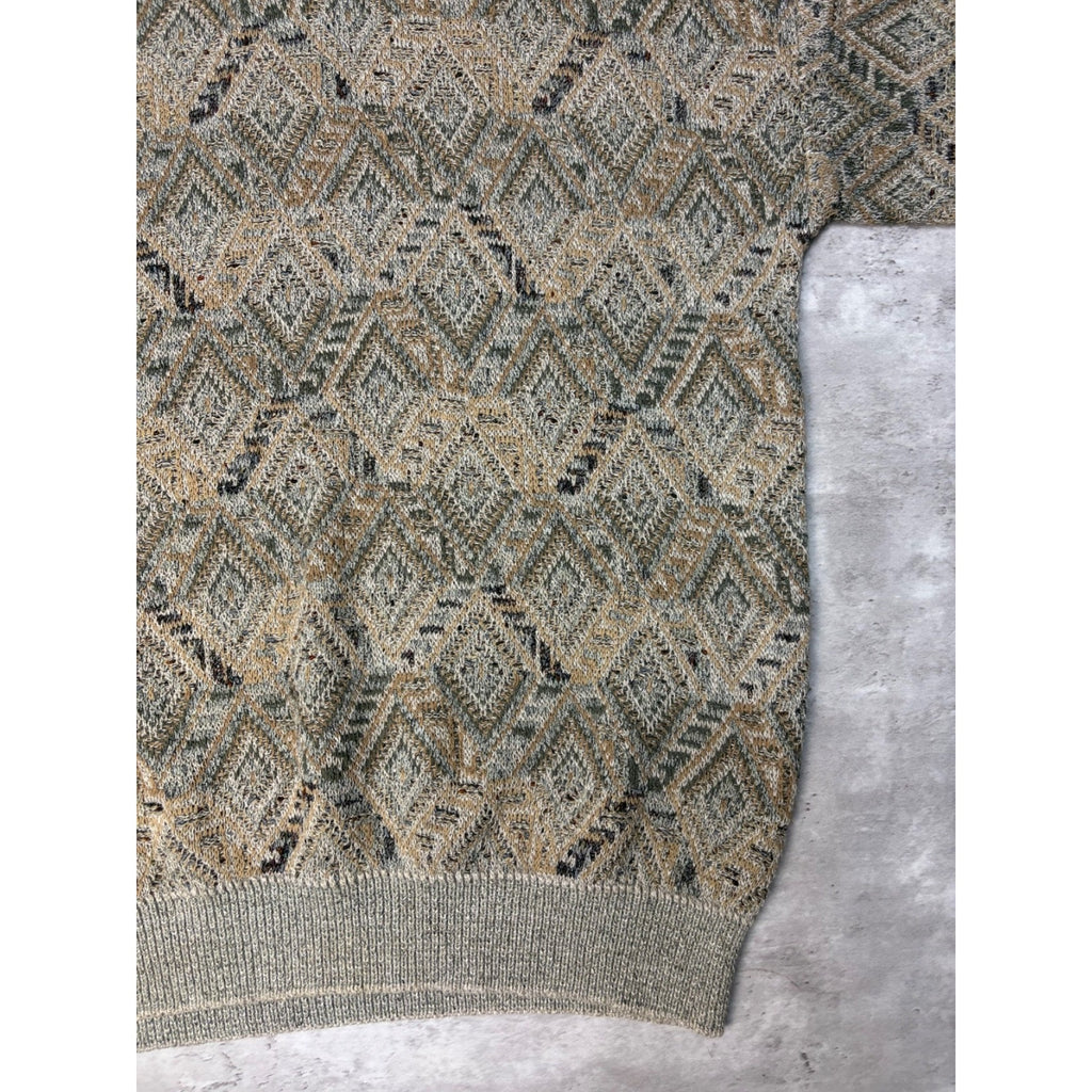 Vintage 90s TSR Diamond Print Collared Pullover Knit Sweater Size XL