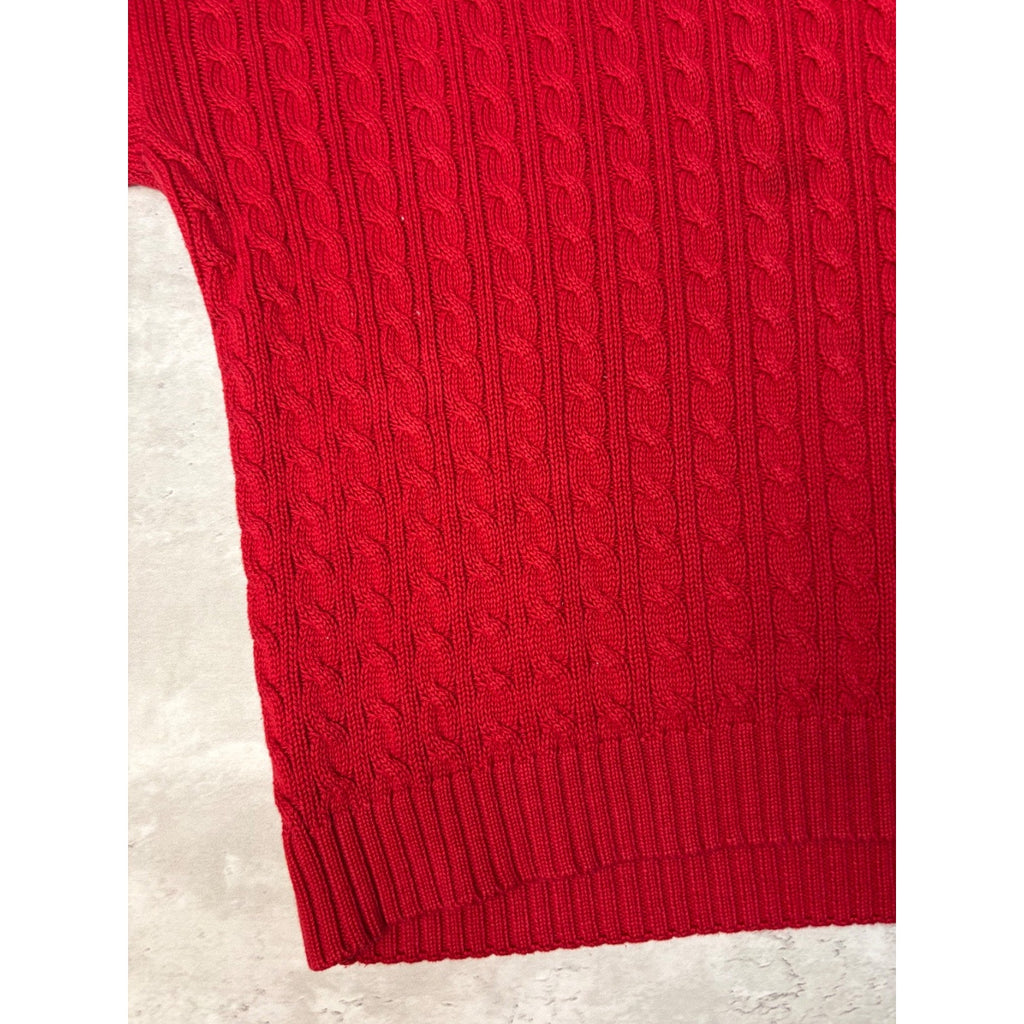 Vintage Chaps Embroidered Crest Pullover Red Cable Knit Sweater Size XL
