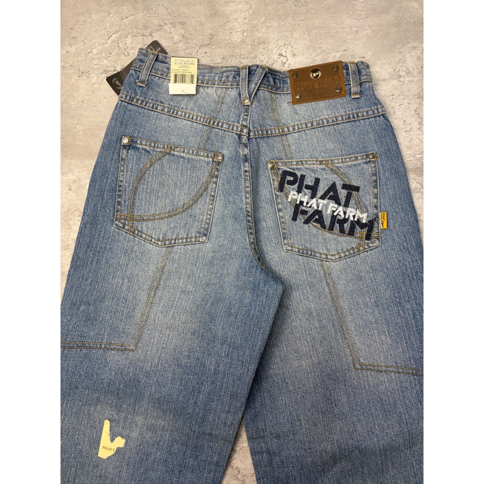 Vintage Y2K Womens Phat Farm Embroidered Spellout Medium Wash Denim Pants