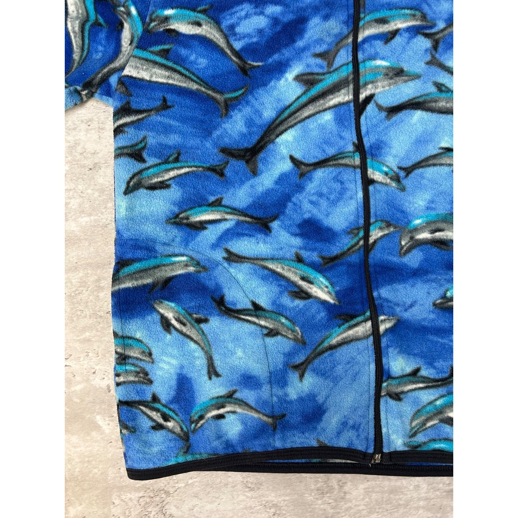 Vintage 90s Women's Dolphin All Over Print Animal Fleece Sweatshirt Size Large