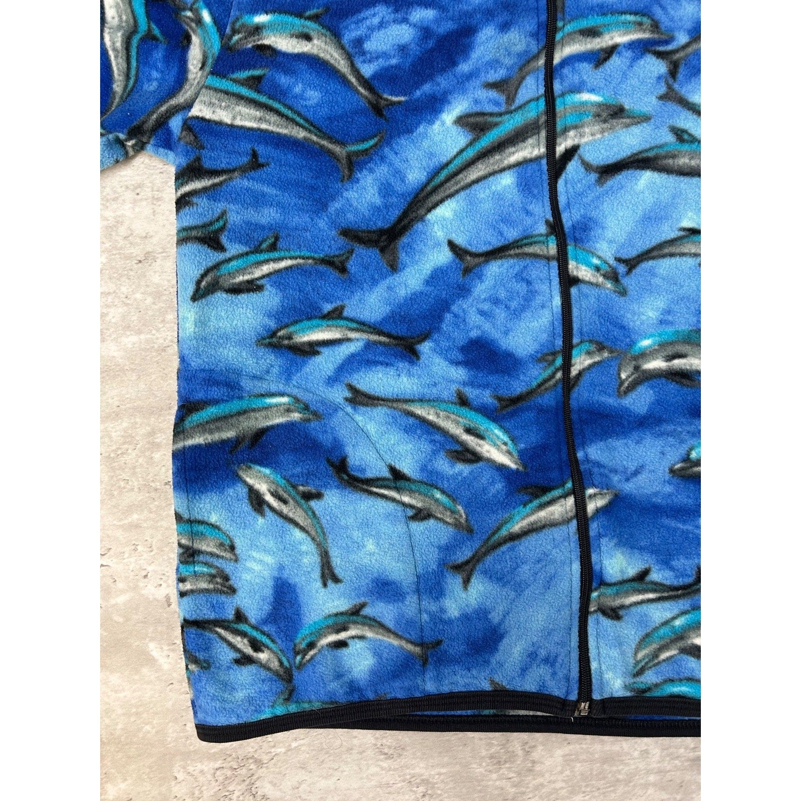 Vintage 90s Women's Dolphin All Over Print Animal Fleece Sweatshirt Size Large