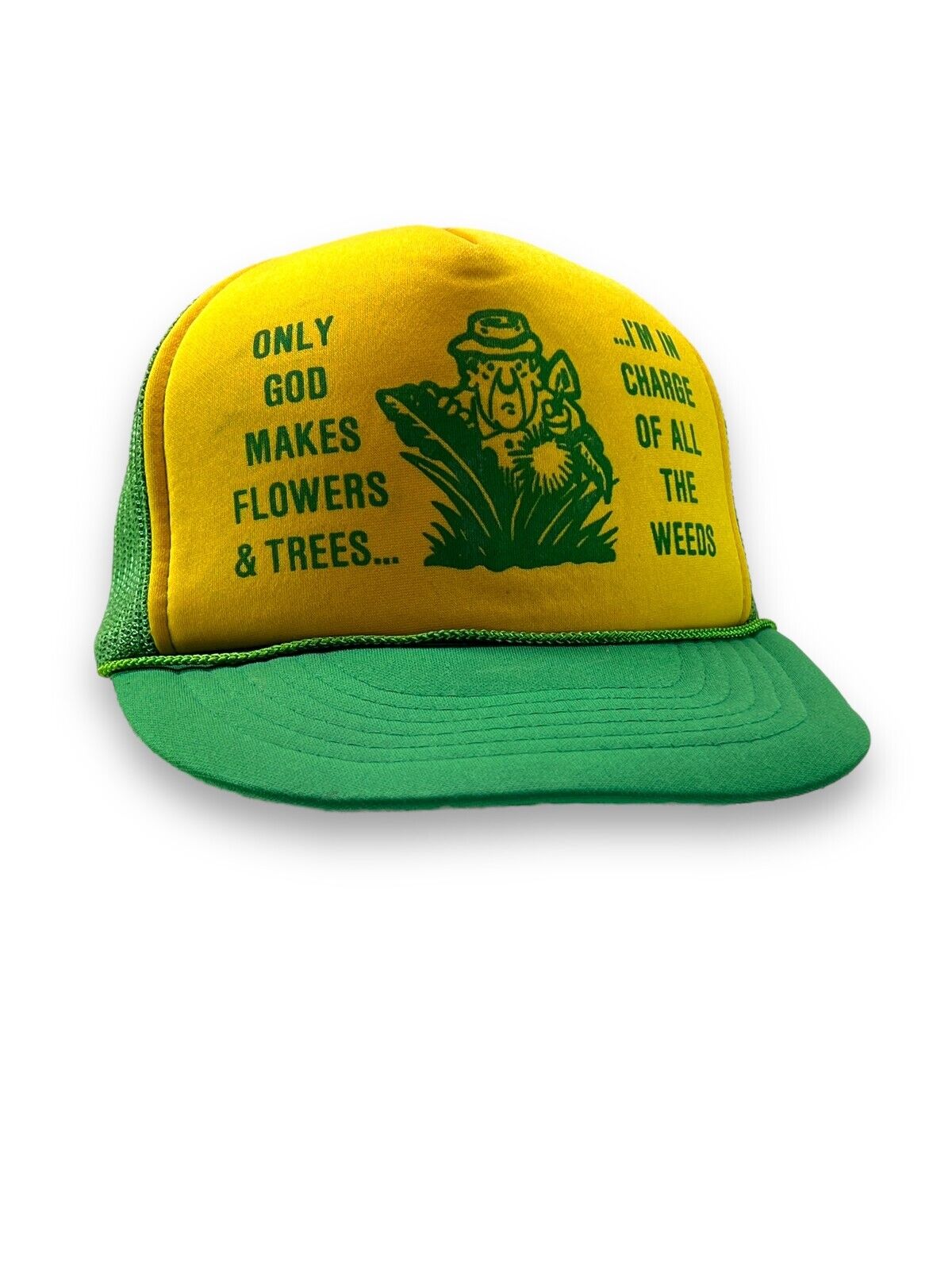 Vintage 80s God Makes Flowers & Trees Comedy Gardening Trucker Snapback Hat OSFA