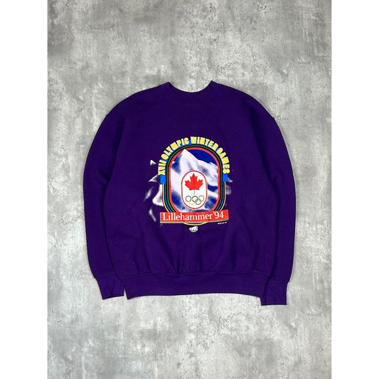 Vintage 1994 Lillehammer Winter Olympics Big Graphic Sweatshirt Size XL Purple