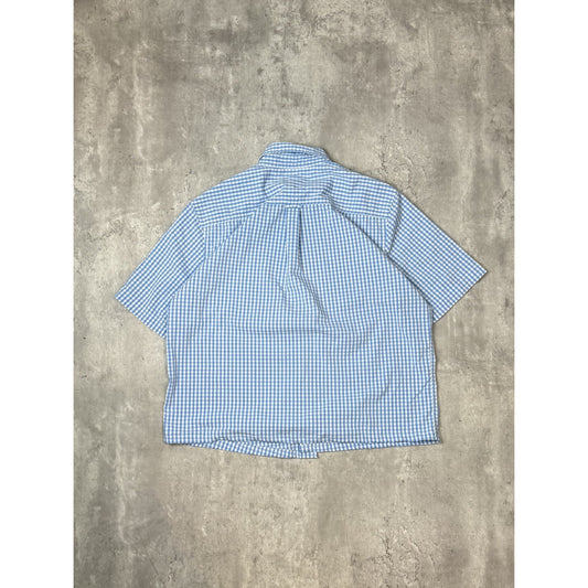 Vintage Chaps Checkered Print Reworked Cropped Button Up Shirt Size Large