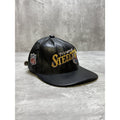 Vintage 90s Pittsburgh Steelers NFL Embroidered Leather Strapback Hat OSFA