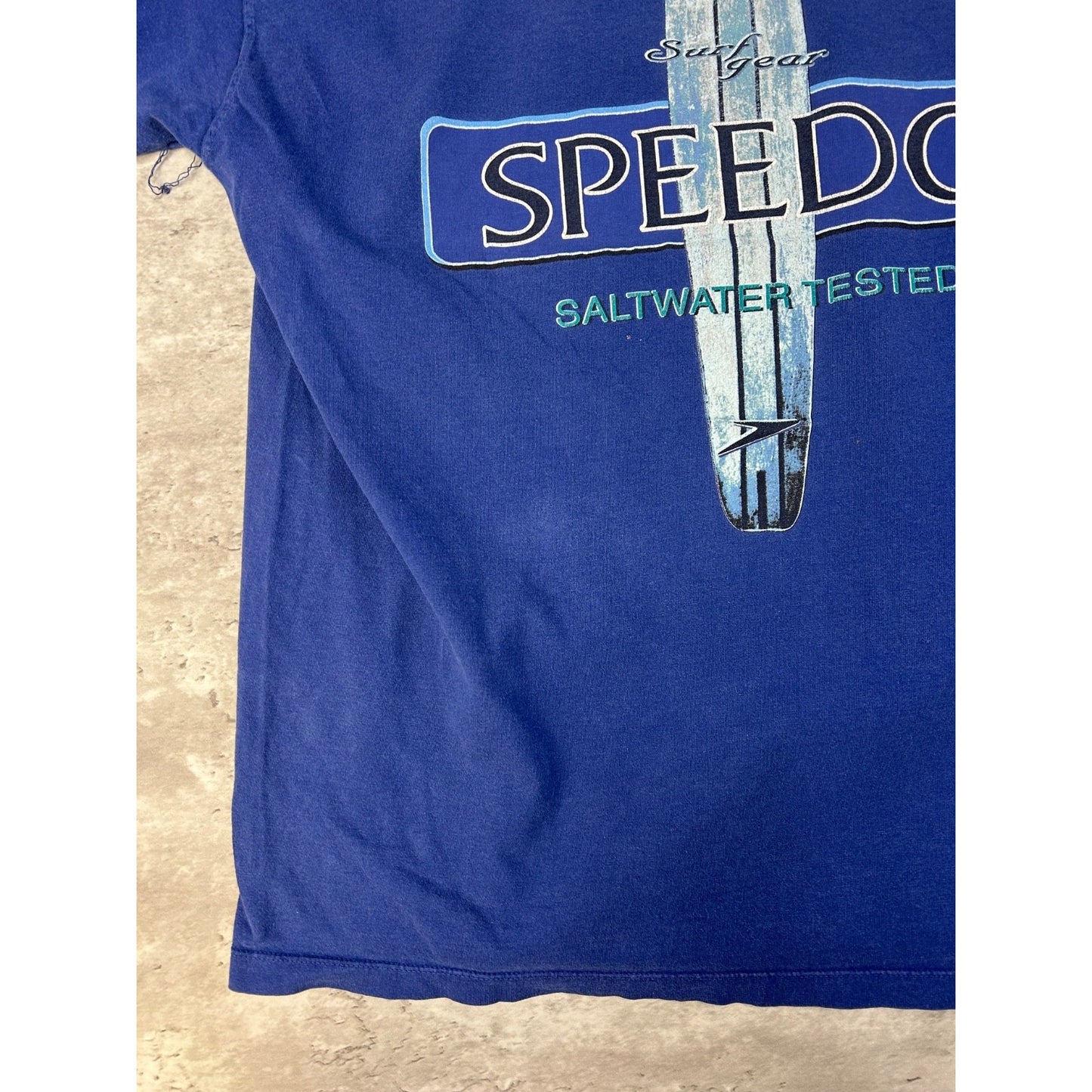 Vintage 1996 Speedo Saltwater Tested Surfing Graphic T-Shirt Size Large