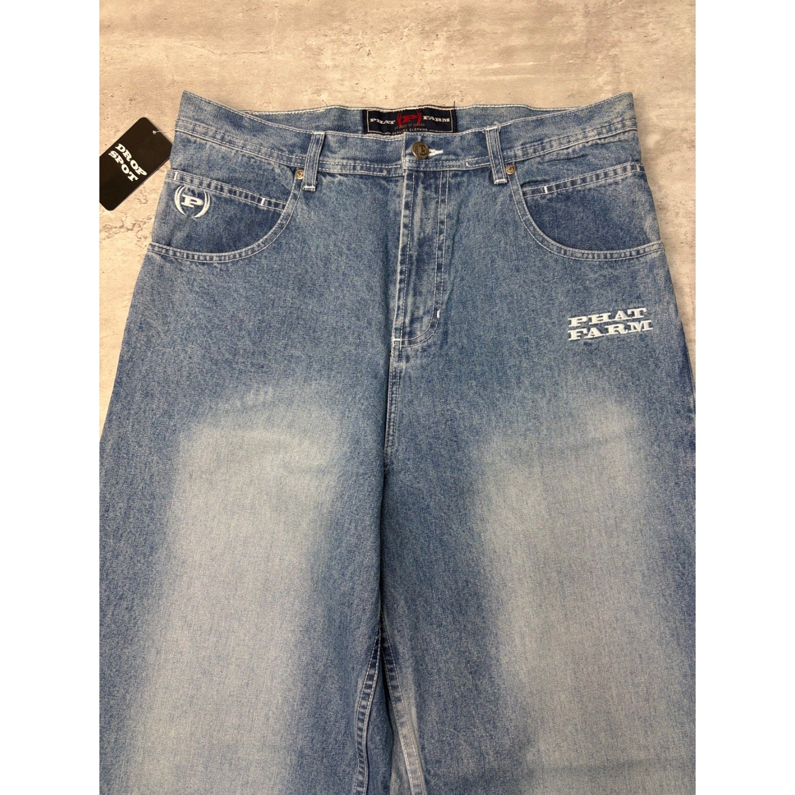 Vintage Y2K Womens Phat Farm Embroidered Logo Medium Wash Denim Pants