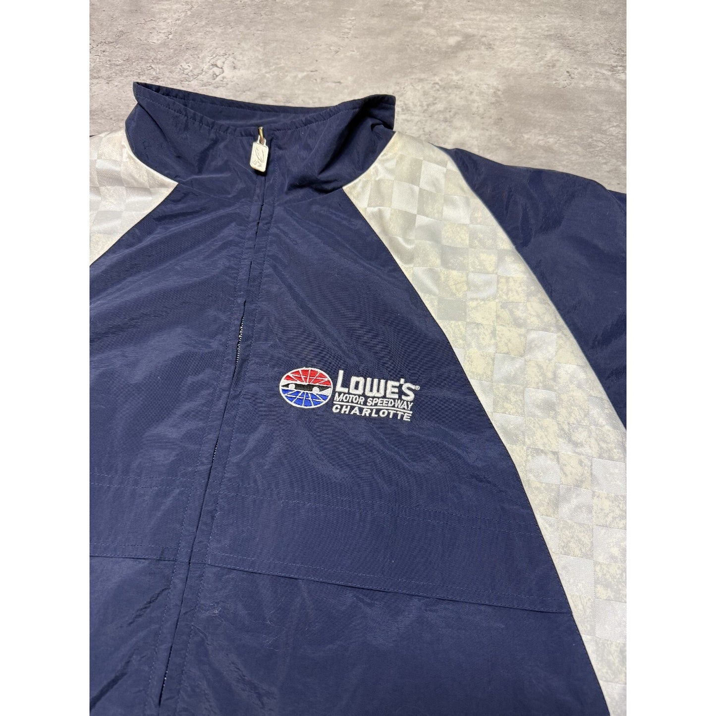 Vintage Lowes Charlotte Speedway Embroidered Two Tone Windbreaker Jacket Sz XXL