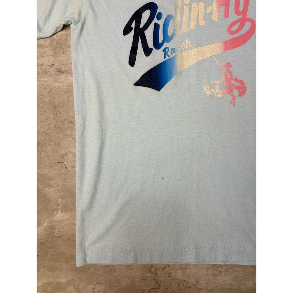 Vintage 80s Ridin-Hy Ranch Gradient Script Spellout T-Shirt Size Small