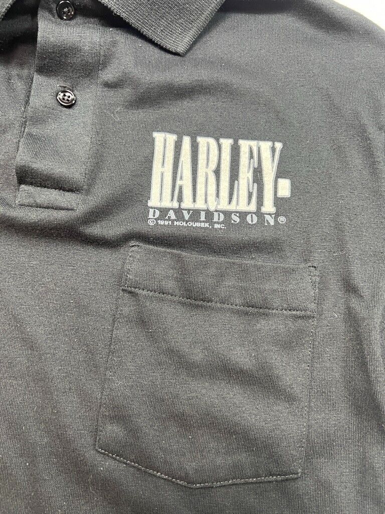 Vintage 1991 Harley Davidson Roeder Monroeville Polo Button Up Shirt Size XL 90s