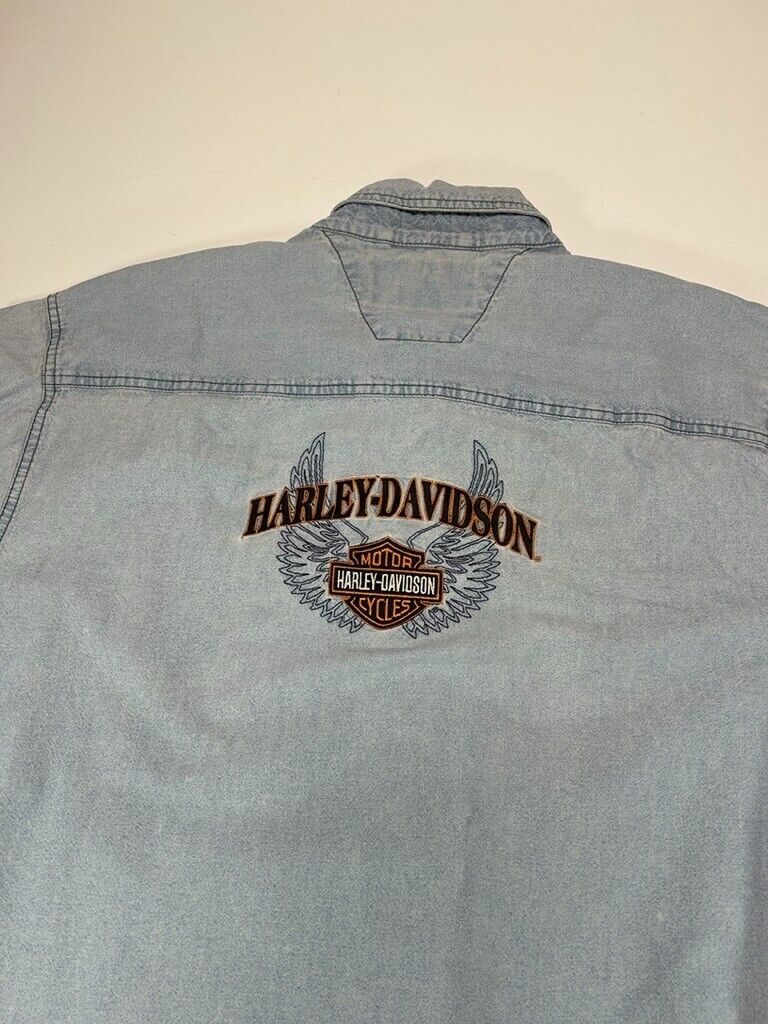 Vintage 90s Harley Davidson Embroidered Double Pocket Button Up Shirt Size Large