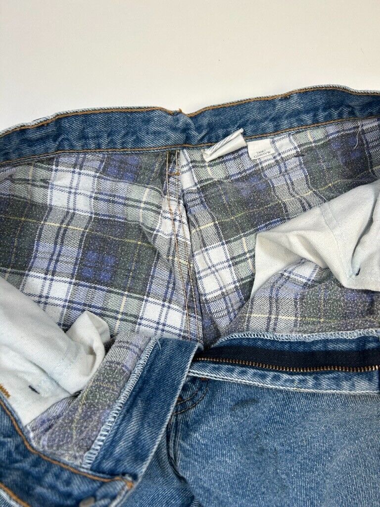 Vintage 90s Dickies Plaid Lined Light Wash Denim Pants Size 32W Blue