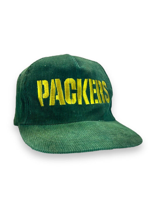 Vintage 90s Green Bay Packers NFL Spell Out Corduroy Snapback Hat OSFA Green