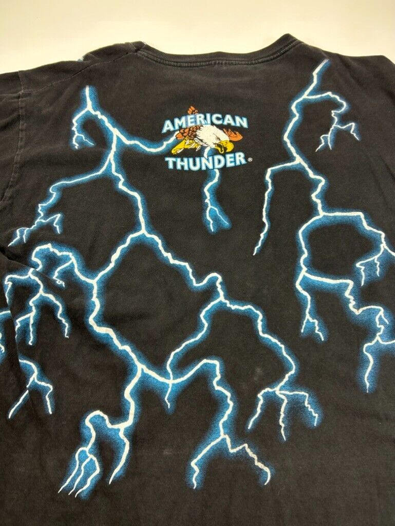 Vintage 90s American Thunder Grizzly Bear Lightning Graphic T-Shirt Size XL