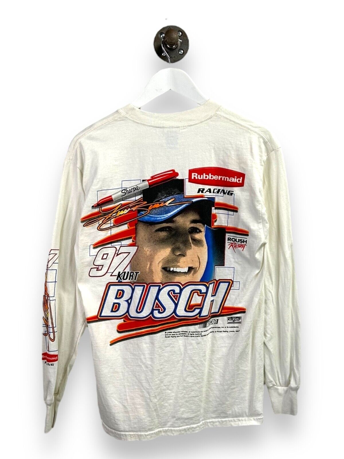 Vintage Kurt Busch #97 Roush Racing Nascar Graphic Long Sleeve T-Shirt Sz Medium