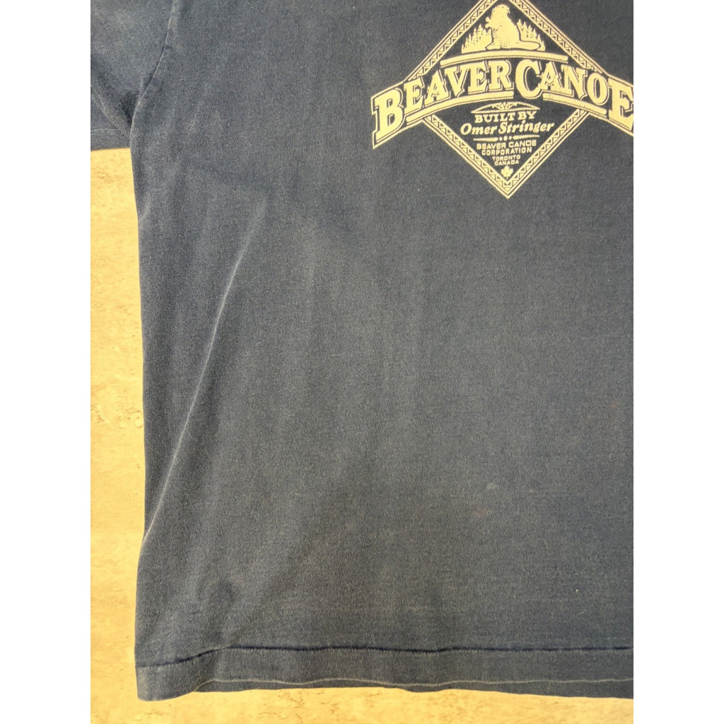 Vintage Beaver Canoe Crest Logo Graphic T-Shirt Size Medium