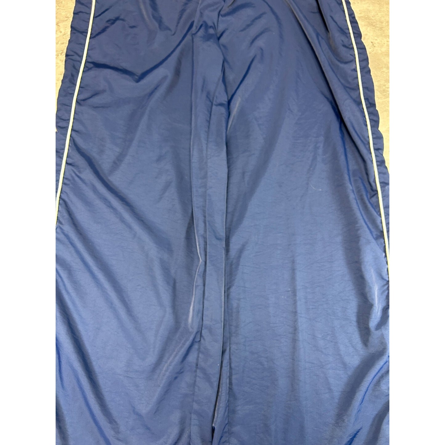 Vintage 90s Striped Baggy Fit Nylon Track Pants Size Medium Navy Blue