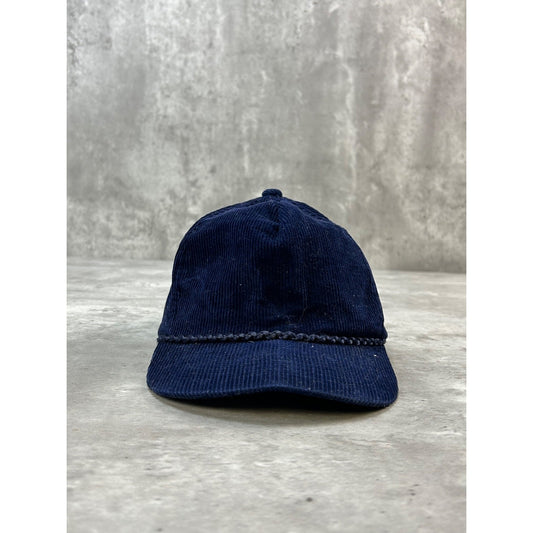 Vintage 80s/90s Blank Corduroy Snapback Hat OSFA Navy Blue
