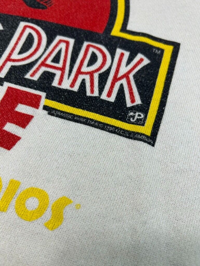 Vintage 1996 I Survived Jurassic Park The Ride Graphic Sweatshirt Size XL White