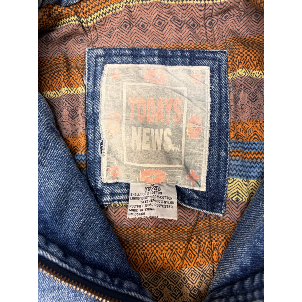 Vintage Todays News Medium Wash Denim Insulated Bomber Jacket Size Medium