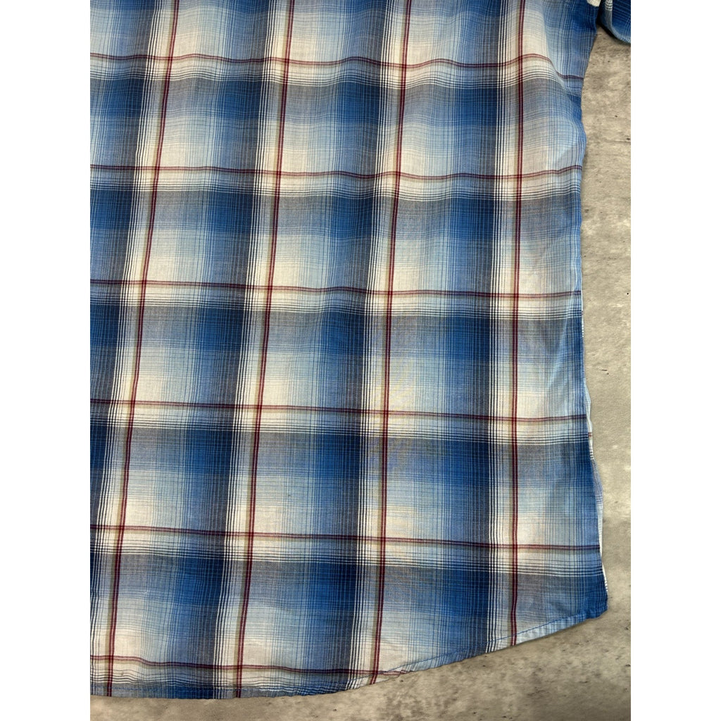 Vintage 80s Wrangler Wrancher Plaid Pearl Snap Short Sleeve Button Up Shirt XLT