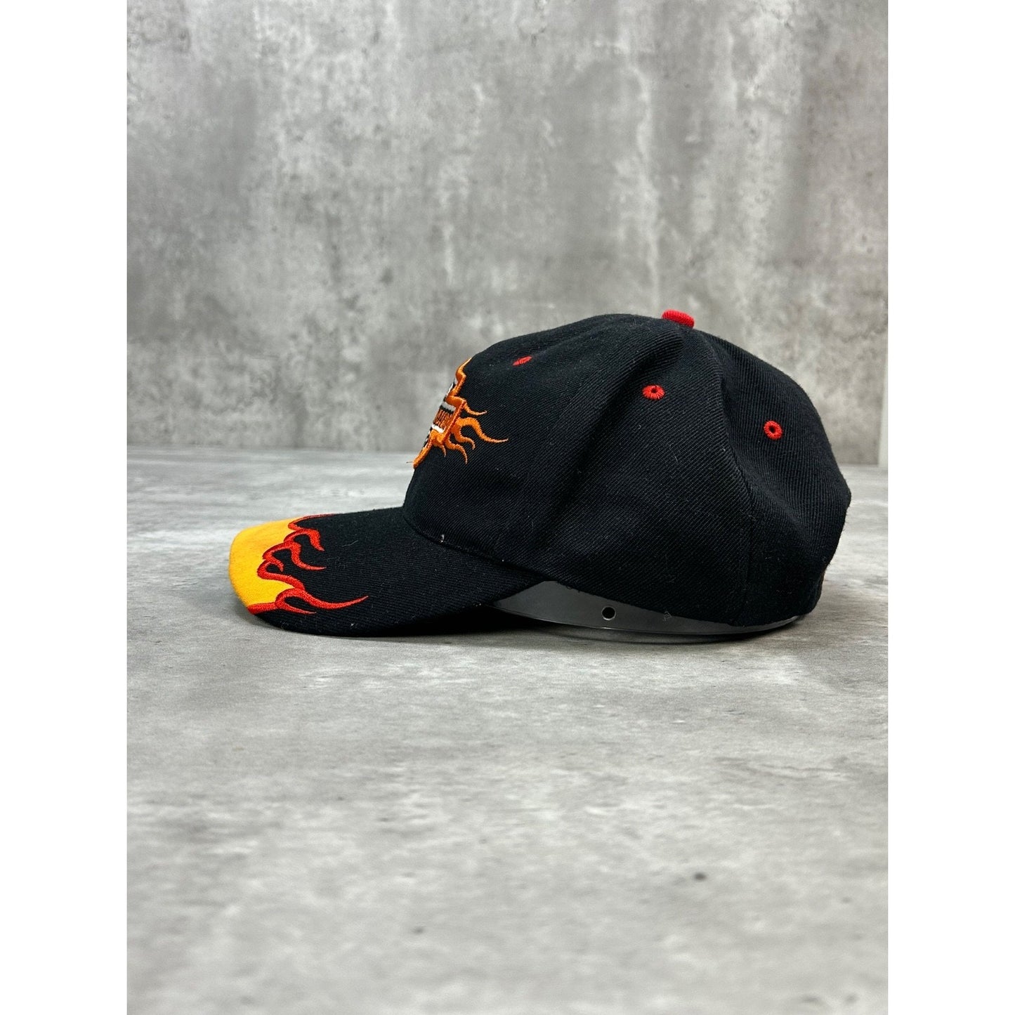 Vintage 2000s Harley Davidson Embroidered Flame Logo Strapback Hat OSFA
