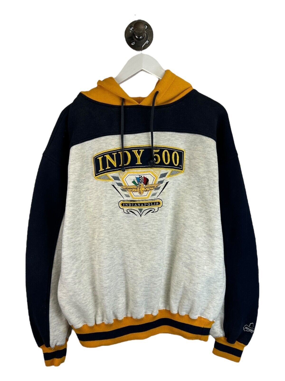 Vintage Indy 500 Nascar Racing Embroidered Logo Hooded Sweatshirt Size XL