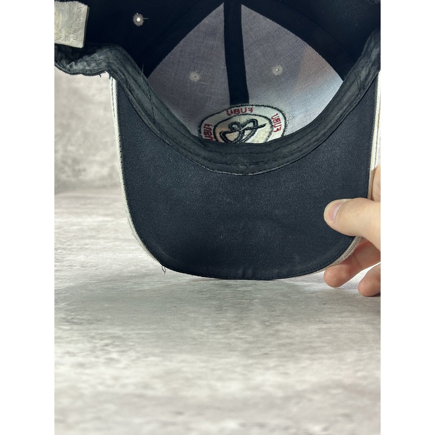 Vintage Y2K Fubu Embroidered Spellout Two Tone Strapback Hat OSFA Black/White
