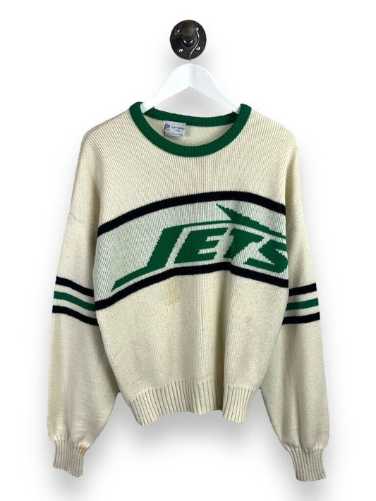 Vintage 90s New York Jets NFL Cliff Engle Script Spellout Knit Sweater Size XL