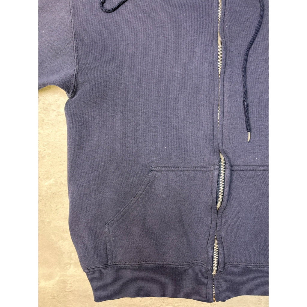 Vintage 90s Discus Athletic Blank Full Zip Navy Hooded Sweatshirt Size Medium