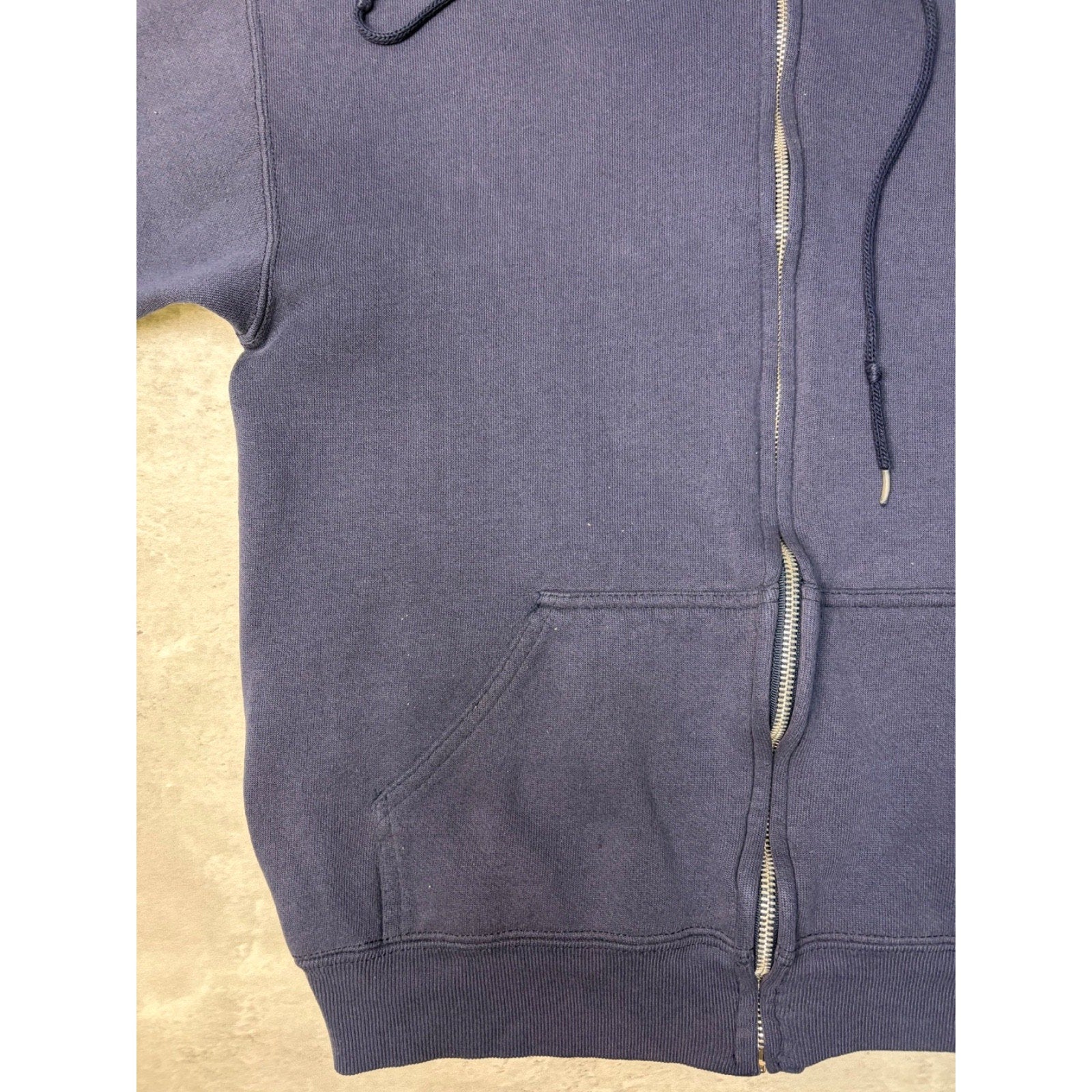 Vintage 90s Discus Athletic Blank Full Zip Navy Hooded Sweatshirt Size Medium