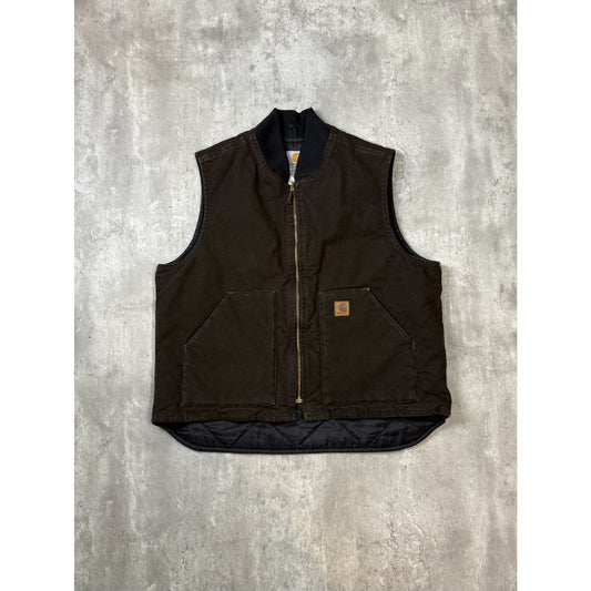 Vintage Carhartt Insulated Canvas Workwear Vest Size XL Brown