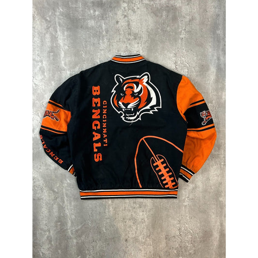 Cincinnati Bengals NFL Embroidered Logo Canvas Bomber Jacket Size Large