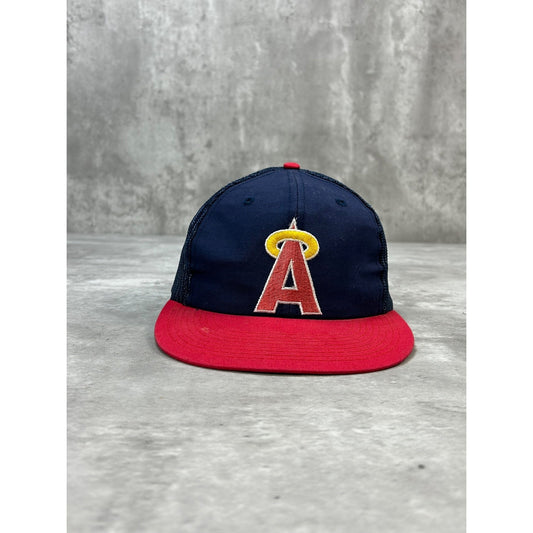 Vintage 80s California Angels MLB Embroidered Logo Trucker Snapback Hat OSFA