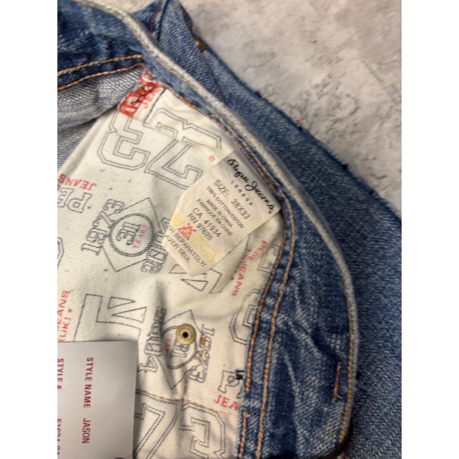 Vintage Y2K Pepe Jeans Paint Splatter Spellout Medium Wash Denim Pants Sz 38x33
