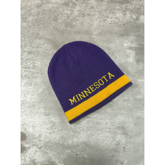 Vintage 90s Minnesota Vikings NFL Embroidered Spellout Beanie Hat OSFA Purple