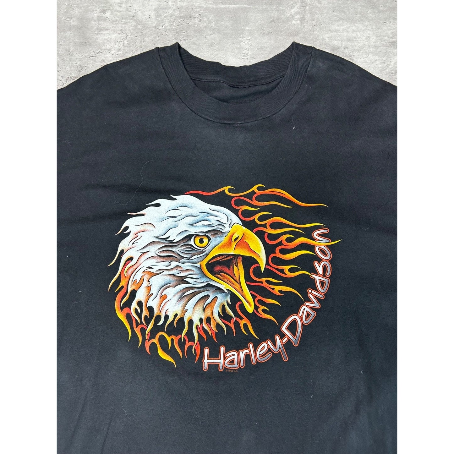 Vintage 1998 Harley Davidson Bald Eagle Graphic Flame Sleeve T-Shirt Size XL